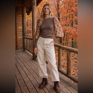 Anthropologie NWT  BL-NK BLANK LONDON PUFF SLEEVE SWEATER TOP BROWN Size XS.